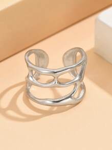 1pc Fashion Asymmetrical Hollow Liquidic Opening Stainless Steel Adjustable Ring, 18K Gold Vacuum Plated, Non-Fading Jewelry For Women, Party Wear