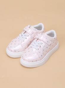 Girls' Fashion Pink Hearts Print Hook & Loop Casual Sneakers - Pink - View 3