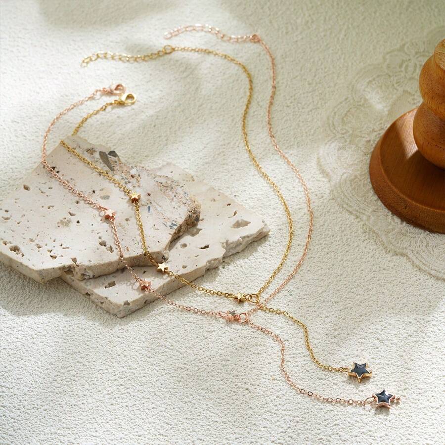 1pc Oil Drop Five-Pointed Star Y-Shaped Pendant Alloy Chain Necklace Choker - Necklace - View 1