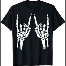 Skeleton Rock On Hand Rock And Roll Music For Men Women Boys T-Shirt - 黑色 - 查看 1