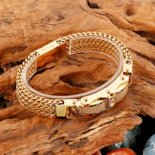 ZG YING ZHOU ZGYZ 1 件时尚不锈钢 18K 镀金摩托车链条手链，男女通用嘻哈风格自行车链条手链，夜总会、婚礼、朋克摇滚表带珠宝配饰 - 彩色 - 查看 10