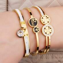 3/1pc Stainless Steel Bracelet, Women Elegant Style With Big Cubic Zirconia Pendant And Small Cubic Zirconia Decoration, Refined & Chic, Suitable For Daily Wear And Gift