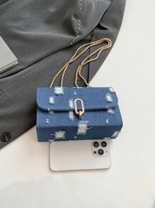 Túi xách mini vuông kiểu retro họa tiết da báo, dây đeo vai đôi bằng kim loại, dây đeo có thể điều chỉnh, kiểu đeo chéo, phù hợp cho nữ giới sử dụng hàng ngày và sinh viên. - Màu xanh lam - Xem 4