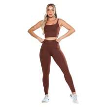 Women's Zero Transparency Set Top + Leggings Polyamide Cold Touch High Compression UV50+ - 鏽棕色 - 查看 8