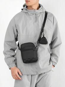 peach tree Nylon Small Sling Bag, Men Shoulder Bag Crossbody Earphone Bag Bucket Bag Light Messenger Bag, Suitable For Teenagers, College Students, Christmas Gift, Business Casual, Large Capacity With Zipper Closure, Great For Office, University, Autumn Gift Sling Bag For Men - Black - View 4