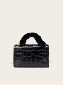Horizontal Fluffy Crocodile Pattern Wrist Clutch Handbag