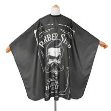 复古美发斗篷黑色印花图案剪发围裙，男士沙龙发型师理发师工作服