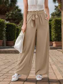 SANOPY Women's Pants,Linen Pants Women,Wide Leg Pants Woman,Women High Waisted Casual Pants Loose Flowy Wide Leg Pants With Pockets - Khaki - View 1