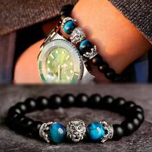 Natural Crystal Crown Lion Head Bracelet Luxury Tiger Eye Stone Bead Bracelets Jewelry