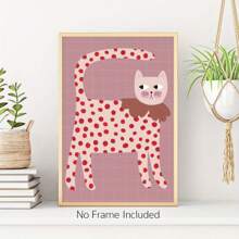 1 Pieza - Impresión en lienzo de ilustración minimalista moderna de un gato, con lunares rojos, adecuada para la decoración primaveral del hogar, sin marco, para decoración de sala de estar y dormitorio