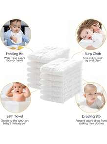 1/4/8/12/20 piezas/paquete Paños para eructos de bebé recién nacido, toallas de mano suaves y absorbentes para bebés, toalla de baño suave para bebés, paño facial para bebés, regalo de ducha para recién nacidos - Blanco