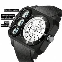 SANDA. SANDA Square Dial Digital Watch For Men Military Army Countdown Sport Quartz Wristwatch Man Large Dial Silicone Multifunctional Chronograph Waterproof Male LED Clock
