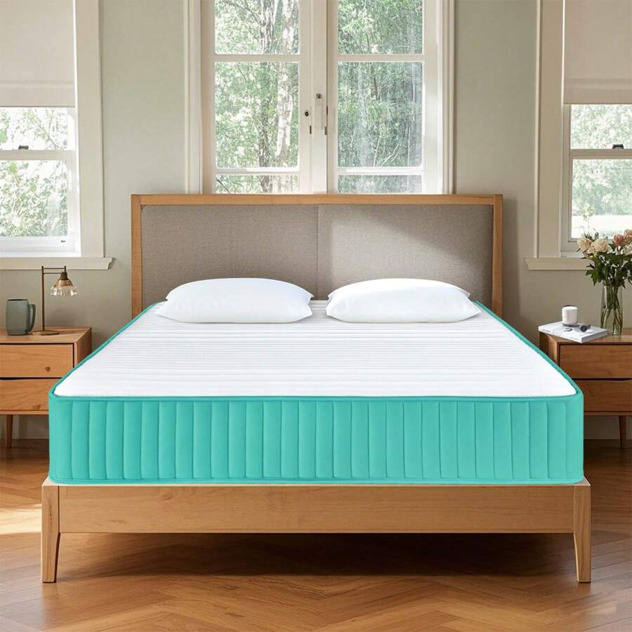 12 Inch Twin,Twin XL, Full,Queen,King Size Mattress,Gel Memory Foam And Innerspring Hybrid Mattress With Individual Pocket Spring For Motion Isolation Home Bedding, Supportive Sleep Surface, In A Box - Mint Blue - View 1