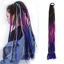 Colored Braids Hair Extensions With Rubber Bands Rainbow Braided Synthetic Hairpieces Ponytail Hair Accessories For Women Girls Daily Party Highlights Cosplay Dress Up Music Festival Use(24Inch)