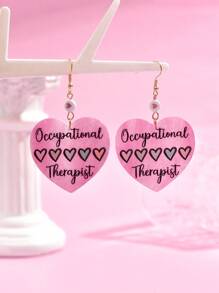 1 对可爱的 Y2K 卡通风格粉色亚克力夹式耳环，配有心形、蜜蜂、情书吊坠，适合作为礼物或日常、派对佩戴 - 愛心 - 查看 4