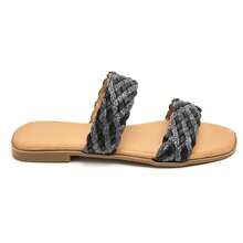 Woven Double-Strap Slide Sandals With Ergonomic Insole - Black - View 2