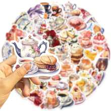 50 Piezas Paquete de pegatinas de estilo Ins de dibujos animados para el té de la tarde | Pegatinas estéticas de vinilo para scrapbooking, diario, parachoques, monopatín, botellas de agua, dibujos animados, casco, coche