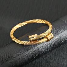 1 pieza Brazalete de acero inoxidable de moda tipo abierto, brazalete tipo bangle envuelto, accesorio de pareja vintage punk