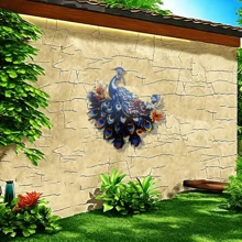 1 pieza Decoración de pared de pavo real de hierro artístico colorido, adecuado para uso exterior o interior, decoración del hogar para primavera y verano, adecuado para pared, cerca, tocón de árbol, villa, sala de estar, dormitorio, de exquisita calidad, finamente elaborado