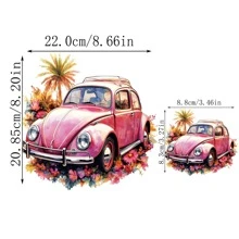 复古老爷车图案，时尚新颖熨烫转印补丁，衣服、包、帽子、枕头等的 DIY 贴花。