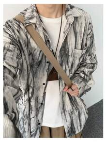Long Sleeved Shirt, Men's Casual Spring Tie Dye Top, Outerwear, Corduroy, Ink Wash, Loose Lapel Feeling, Handsome And Rugged Men