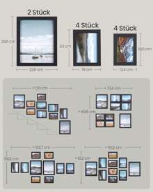 10-Piece Picture Frame Set, Can Hold 2 Photos 20 X 25 Cm, 4 Photos 13 X 18 Cm, 4 Photos 10 X 15 Cm, Suitable For Displaying On The Desk And Hanging On The Wall, Thick Canvas Stand In Artistic Style, DIY Picture Frame For Oil Painting And As Wall Decoration, Suitable For Decoration Of Home, Living Room, Office, Exquisite Bathroom, Party Gift, Couple, Festival, Wedding Decoration - 白色 - 查看 3