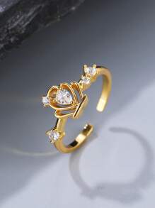 1 件女士微镶嵌梨形切割方晶锆石皇冠镂空可调节迷人戒指，情人节礼物，妈妈，母亲，母亲节，礼物 - 皇冠戒指 - 查看 2