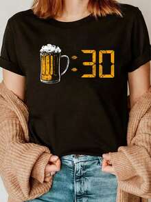 Camiseta con estampado "Fiesta de bebidas 30, regalos para elaboradores de cerveza artesanal", Camiseta de cuello redondo de manga corta suave para mujer, Camiseta cómoda y con estilo para mujer con gráficos - Negro - Ver 1
