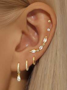 6Pcs One Side Ear Cubic Zirconia Dangle Earrings Set For Women Zirconia Hoop Earrings Fashion Jewelry - 6pcs/set - View 1