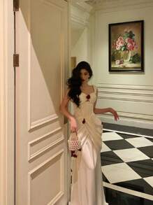 Fashion Elegant Sexy Sweetheart Floral 3D Cut Waist Cocktail Dress, Party Dress, Wedding Guest Dress, Formal Dress, Evening Dress,Gown