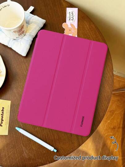Customized Text Flat Tablet Case, Rose Red Solid Color, Suitable For IPad Mini4/Mini5/Mini6/Mini7, IPad A16 2025, Air 11 13 M2 M3 Pro 11 13 M4 2024, Air 4 5 10th 10.9, Pro 11 9th 8th 7th 10.2 4th 5th 6th Model A8, Customized Text, Tri-Fold Stand, Built-In Pen Slot, Soft Edge Full Coverage, Simple Casual Classic TPU Soft Shell IPad Flip Tablet Case. Note: The Final Font Style Is Subject To The Physical Picture, And There May Be Slight Color Differences.