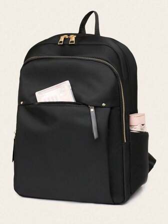Women's Versatile Solid Color Casual Backpack, Fashion Large Capacity Preppy Waterproof School Bag For Middle School And High School Students, Portable Multi Compartment Bags For Outdoors, Travel & Business Commuting, Perfectly Matching With Backpack Accessories, Back To School Essentials, Preppy Backpack For School