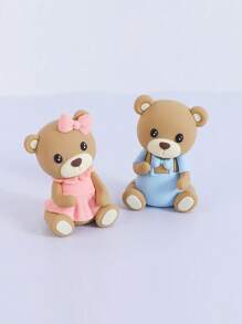 1pc Đồ trang trí bánh sinh nhật hình chú gấu bông màu hồng và xanh hoạt hình, đồ trang trí tiệc tại nhà - Nhiều màu - Xem 2