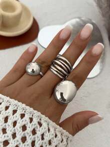 3 件简约朋克风格复古不对称镂空可堆叠戒指首饰套装，适合女性日常佩戴、度假、节日礼物 - 戒指套裝3 - 查看 15