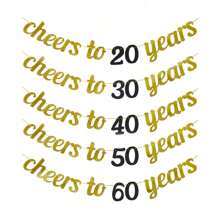 1set Gold Black Cheers To 20 30 40 50 60 Years Banner Birthday Party Decoration