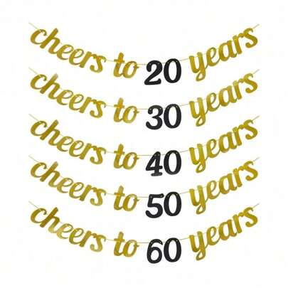 1set Gold Black Cheers To 20 30 40 50 60 Years Banner Birthday Party Decoration