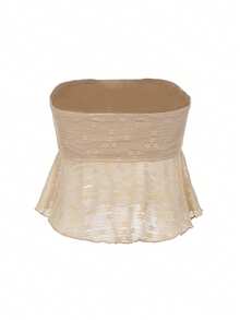 Women's Lace-Up Asymmetric Hem Bandeau Top - Coffee Brown - View 3