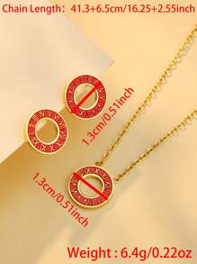 1set/3pcs 2025 New Roman Digital Ring Buckle Gold Color Stainless Steel Zirconia Necklace Earrings Wedding Jewelry Set