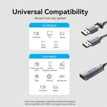 VENTION HDMI 适配器二合一 HDMI 视频采集卡 Type-C/USB-A 转 HDMI-A 高清转换器 OTG 电缆适配器游戏直播录制设备视频收集器兼容相机、Switch、PS4/5、电脑 HDMI 转 Type-C 直播游戏相机 - 灰色 - 查看 11