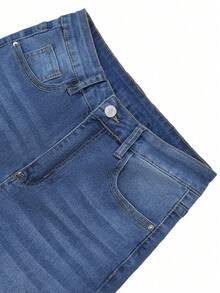 Plus Size Women High Waist Elastic Skinny Jeans, Casual Slim Fit Waist Cinching Spring - Medium Wash - View 10