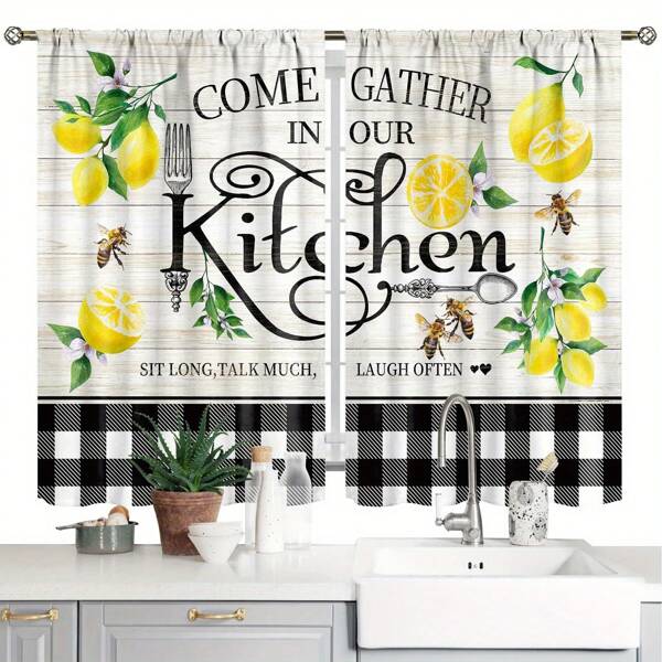 2 Panel 28"X40" Farmhouse Rustic Lemon With Country Fork Spoon Curtains Kitchen Curtains Living Room Curtains For Room Decor Curtains For Bedroom Rod Pocket Window Treatment For Office, Study And Small Short Cafe Window, Kitchen, Living Room