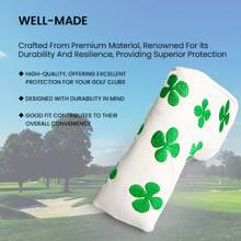 FINGER TEN 1 Pc PU Leather Four Leaf Clover Embroidered Golf Putter Head Covers, With Hook And Loop Fastener Closure - White - View 4