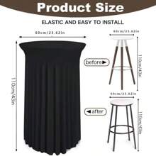 1pc Elegant Elastic Polyester Table Skirt - Black/White Color, Fits Round & High Tables, Perfect For Weddings, Birthdays, Parties & Celebrations