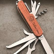 1PC A Custom-Made Knife With The Name "Multi-Functional Folding Knife" Is Designed In The Style Of Valentine's Day. It Is A Stainless Steel Folding Knife With 11 Functions. It Is Equipped With A Wooden Handle That Conforms To Ergonomics. - Brown - View 4
