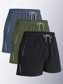 1 件装男士夏季运动短裤，松紧腰抽绳短裤，印花健身短裤，适合室内健身房、户外跑步 - 黑色 - 查看 8