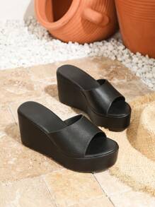 Sandales compensées à plateformes pour femmes, texture noir classique, style printemps/été, confortables et décontractées, rehaussez votre taille, convient pour les fêtes, les carnavals, les festivals de musique et plus encore