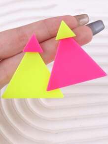 1 Pair European & American Design Color Block Triangle Shaped Hip-Hop Style Earrings For Women - Design Contrast Color AB Triangle - View 5