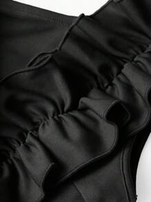 AIJ Amarilo 2024 女士纯色不对称肩部荷叶边褶皱设计无袖优雅开衩下摆连衣裙，适合派对、约会、单身派对、正式晚宴或盛大活动、情人节及其他场合，黑色夏季款 - 黑色 - 查看 7