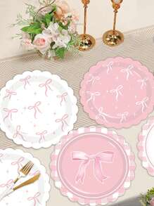 10pcs Pink Bow Party Plates,Bow Birthday Party Supplies,Pink Bow Party Decor For Bachelorette Bridal Engagement Cute Plates Bachelorette Party Decor