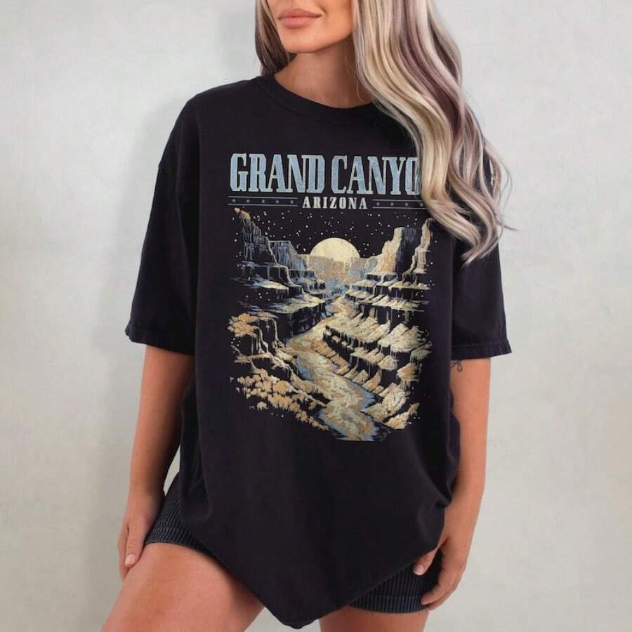 Grand Canyon Shirt, Retro Comfort Colors T-Shirt, Arizona Tshirt, Oversized National Park Shirt, Nature Graphic Tee, Outdoor Adventure Shirt - 黑色 - 查看 1